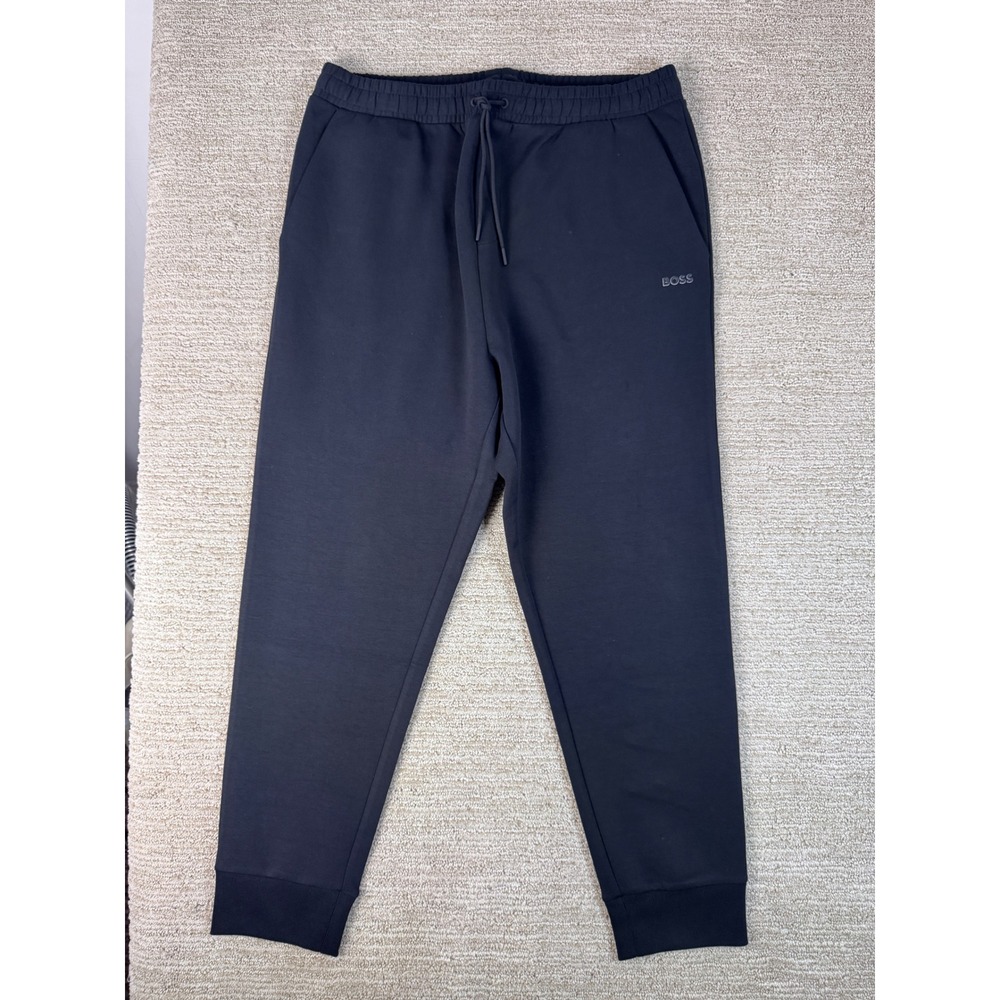 Hugo Boss Mens Black Logo Jogger Sweatpants Drawstring Cuffed Trousers